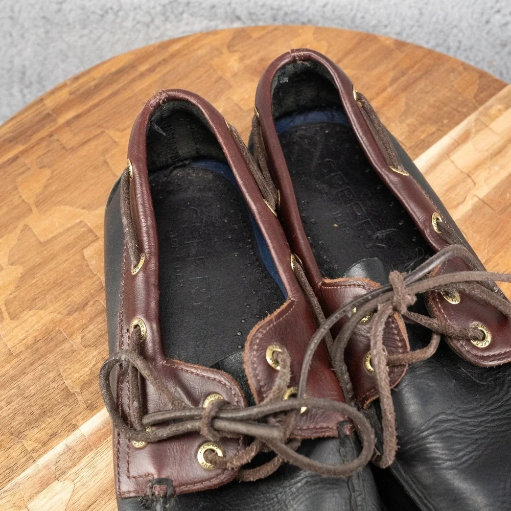 Sperry TOP-SIDER Mens BOAT SHOES 2-EYE 2-TONE Black/Brown Size 8.5 M 0191486